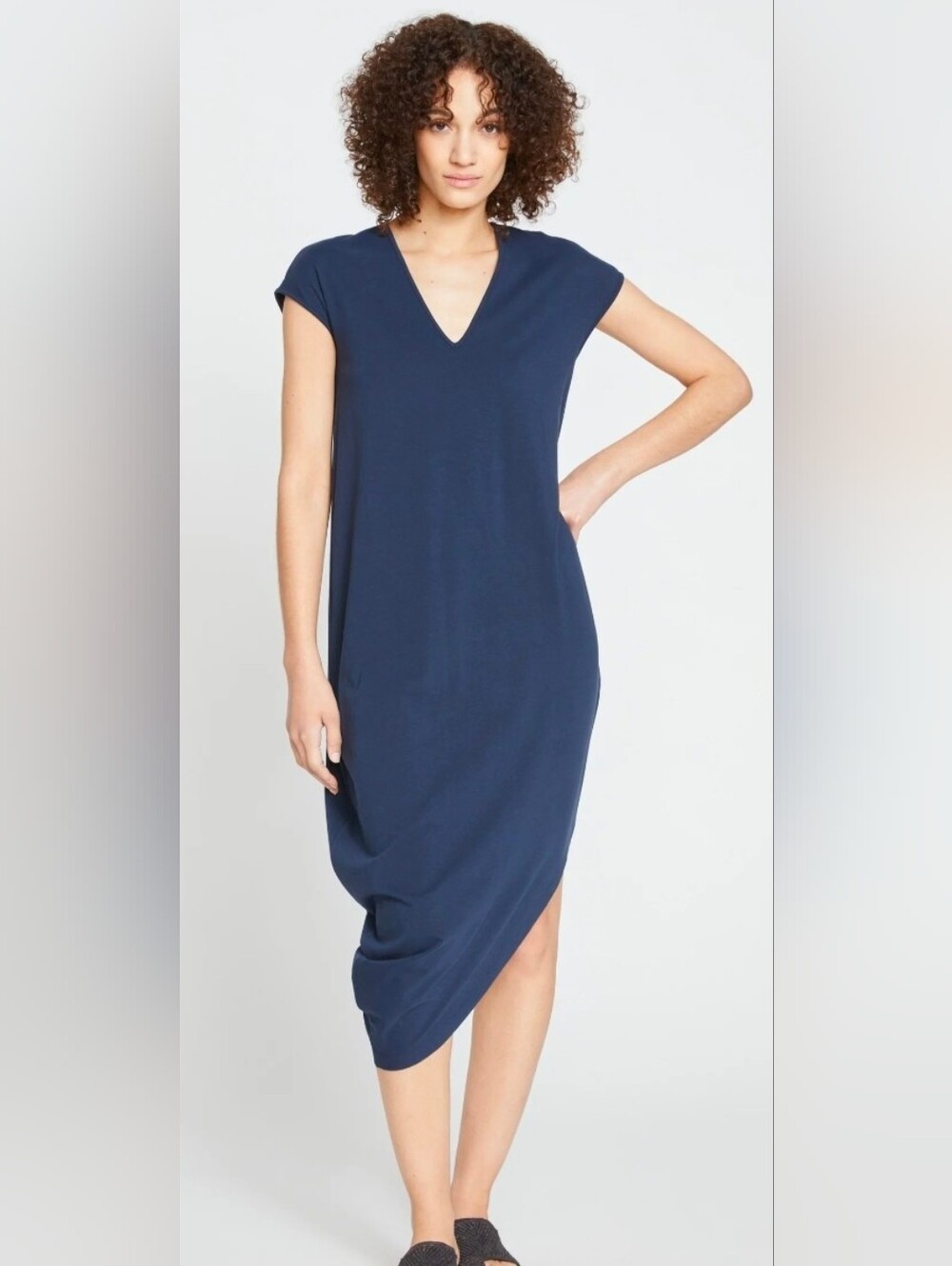Universal Standard Navy Cocoon Dress Small US 14 16 V Neck Midi Dress Plus Size